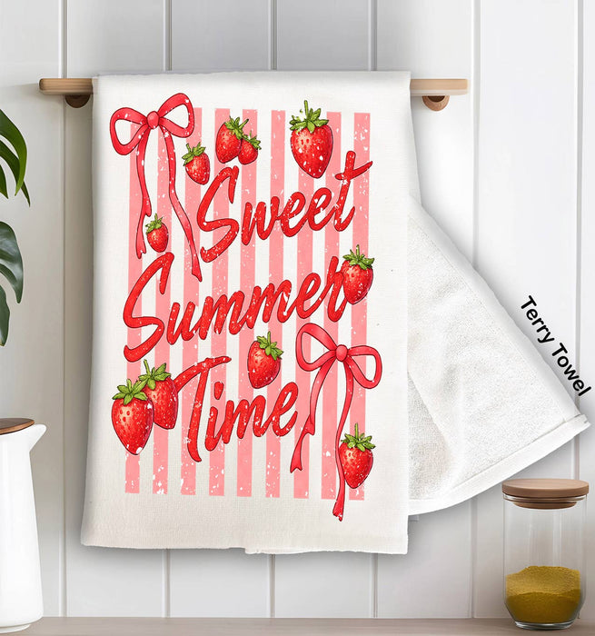 Sweet Summer Time Strawberries Kitchen Terry Towel