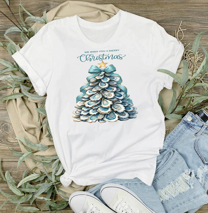 Coastal Christmas Oyster Tree T-Shirt