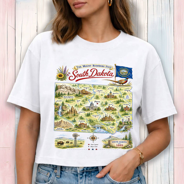 South Dakota State Map Landmark Cropped T-Shirt