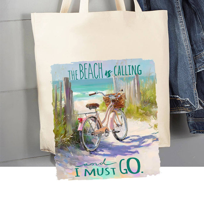 The Beach is Calling Bicycle Canvas Tote Bag