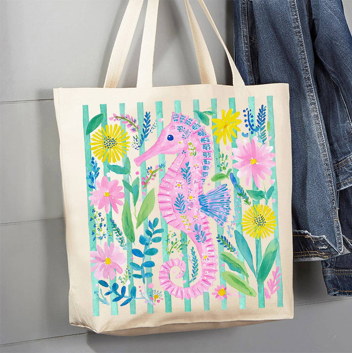 Coastal Sea Horse Ocean Canvas Tote Bag
