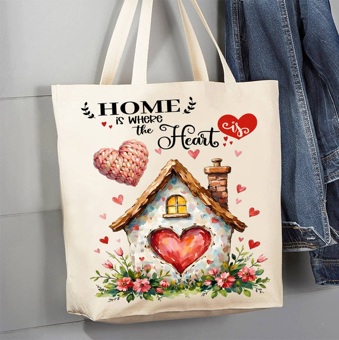 Home is Where the Heart Is Valentine Canvas Tote Bag