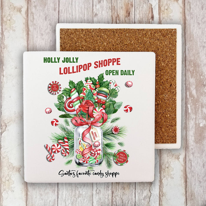 Christmas Holly Jolly Lollipop Shoppe Stone Coaster