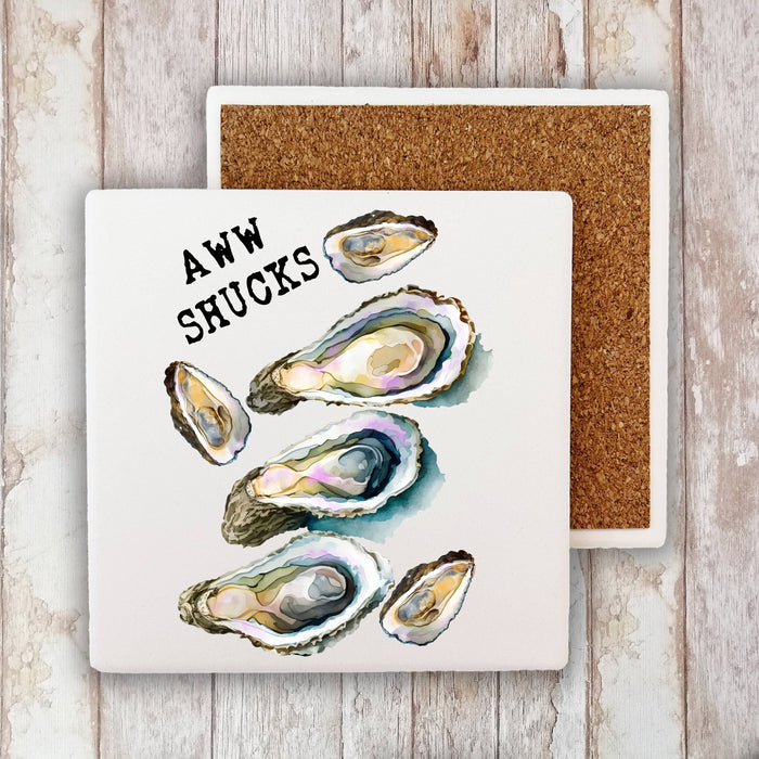 Oysters Aw Shucks Coastal Beach Stone Coaster