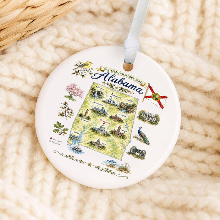 Alabama State Map Landmark Ornament