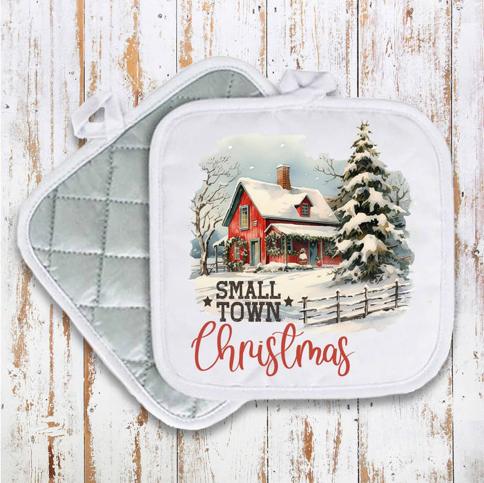 Small Town Christmas Pot Holder Oven Mitt