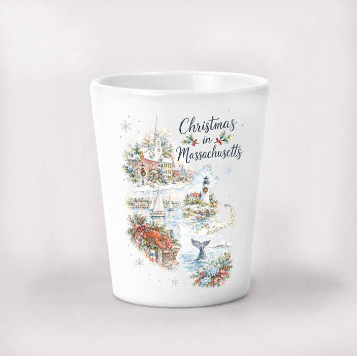 Christmas in Massachusetts State Map Shot Glass