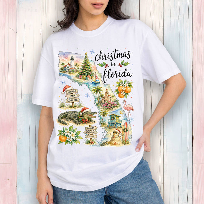 Christmas in Florida State Map T-Shirt
