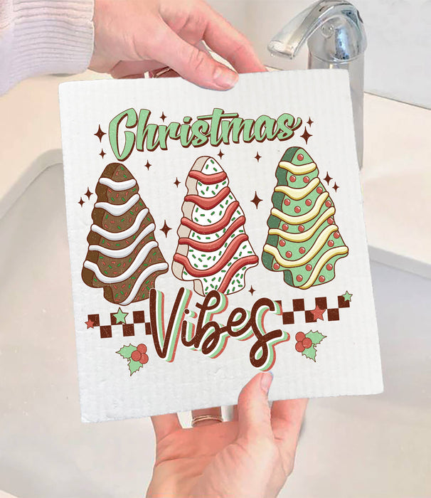 Christmas Vibes Tree Cakes Swedish Dishcloth