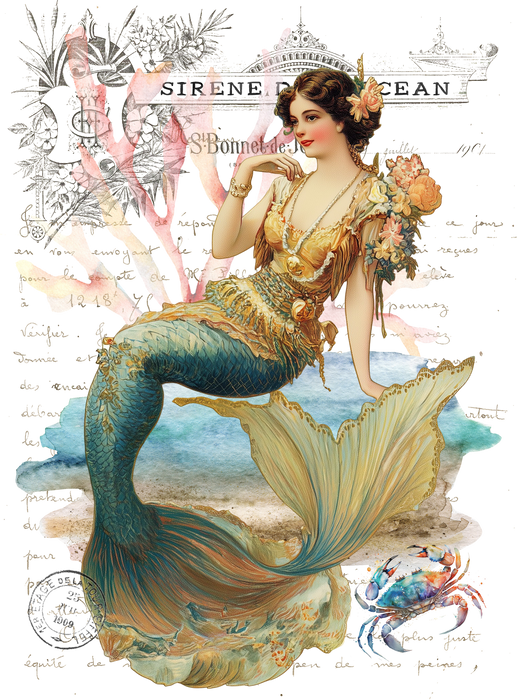 Vintage French Mermaids Ocean