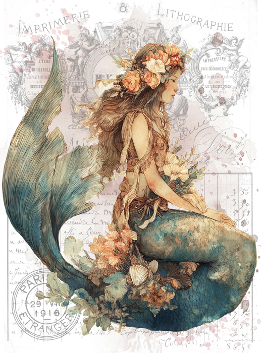 Vintage French Mermaid Coastal