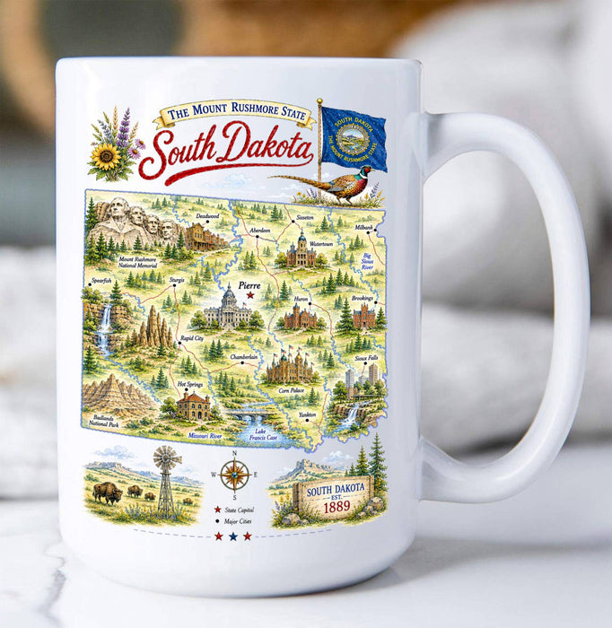 South Dakota State Map Landmark Coffee Mug