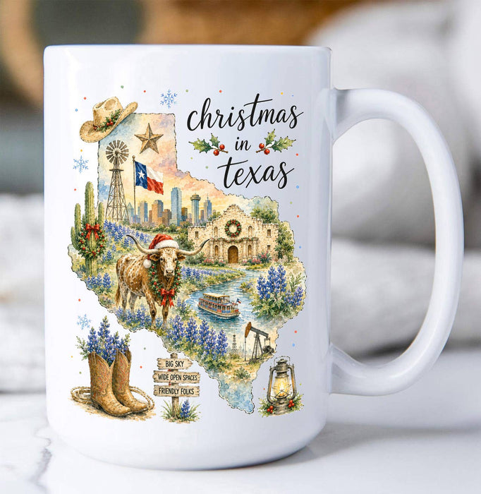 Christmas in Texas State Map Coffee Mug
