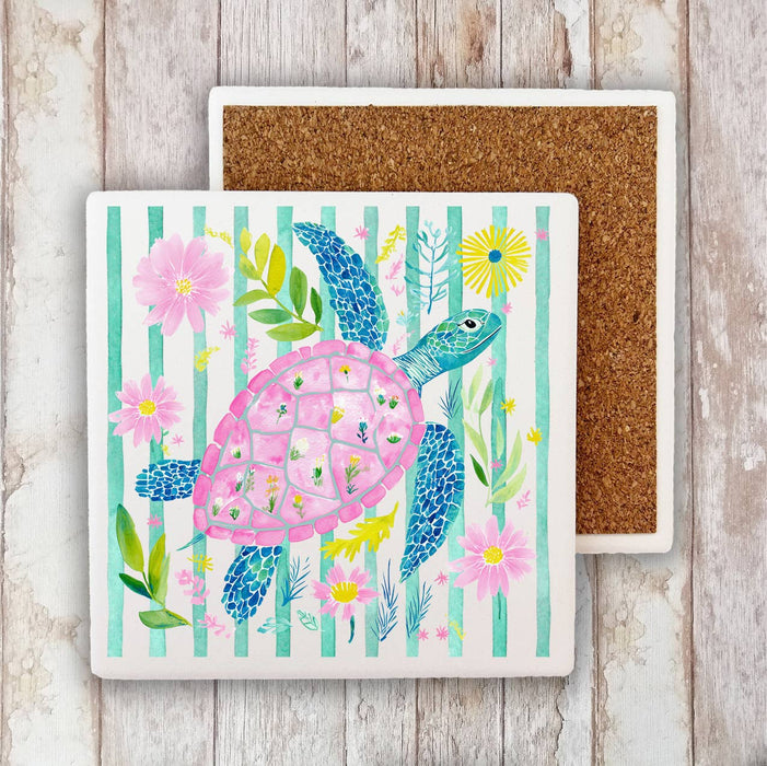 Coastal Sea Turtle Pastel Colors Stone Coaster