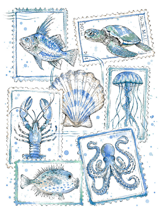 Coastal Blue Ocean Vintage Stamps