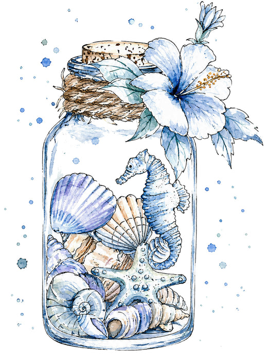 Coastal Blue Sea Shells in a Jar
