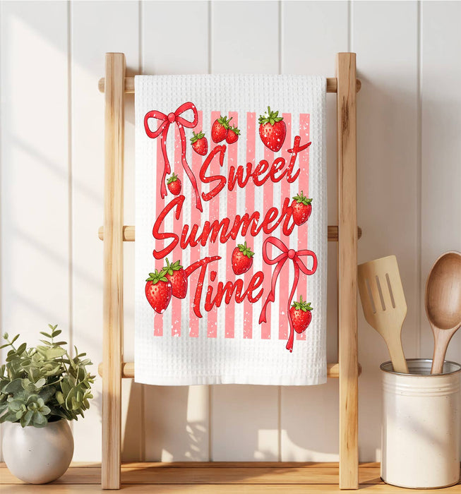 Sweet Summer Time Strawberries Waffle Weave Towel