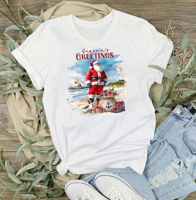 Coastal Christmas Santa on beach T-Shirt