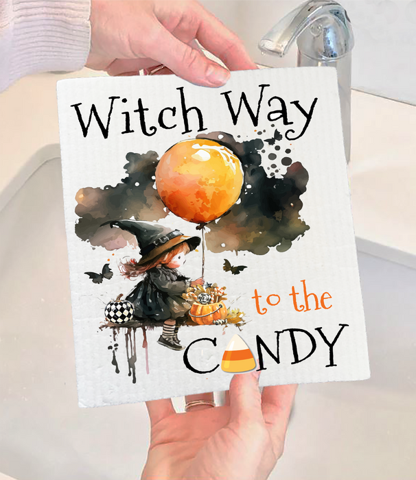 Halloween Witch Way to Candy Swedish Dishcloth