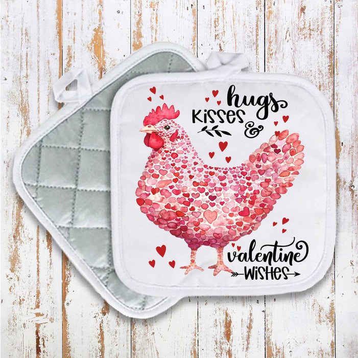 Valentine Chicken Hugs Kisses Pot Holder Oven Mitt