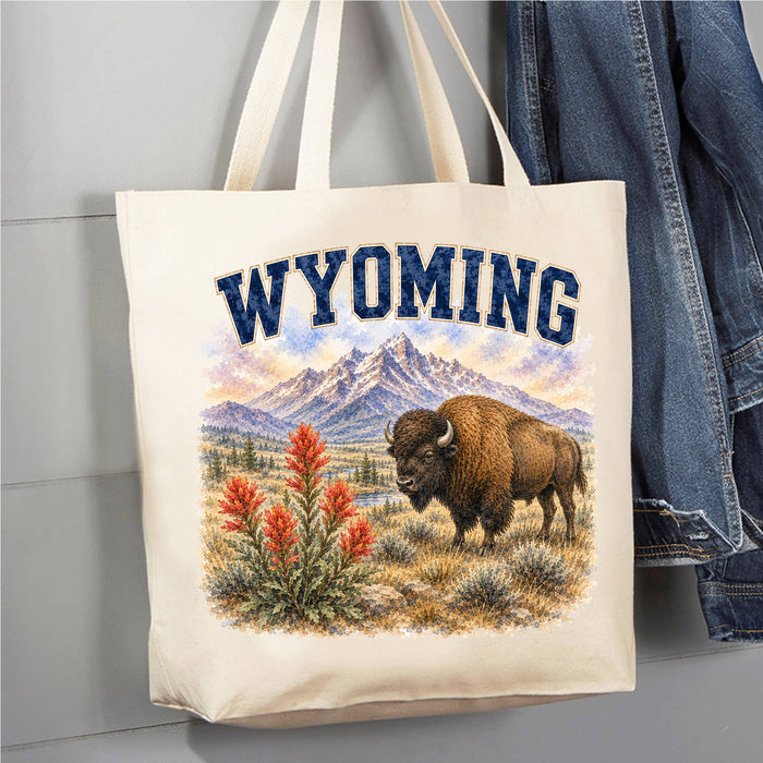 Wyoming State Bird and Animal Canvas Tote Bag
