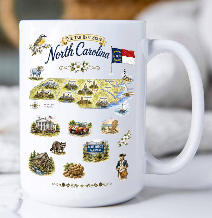 North Carolina State Map Landmark Coffee Mug