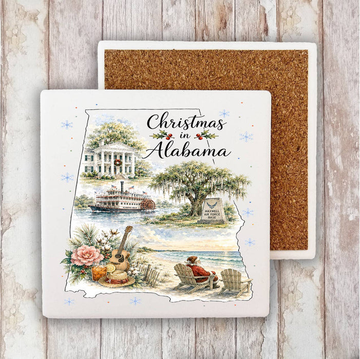 Christmas in Alabama State Map Stone Coaster
