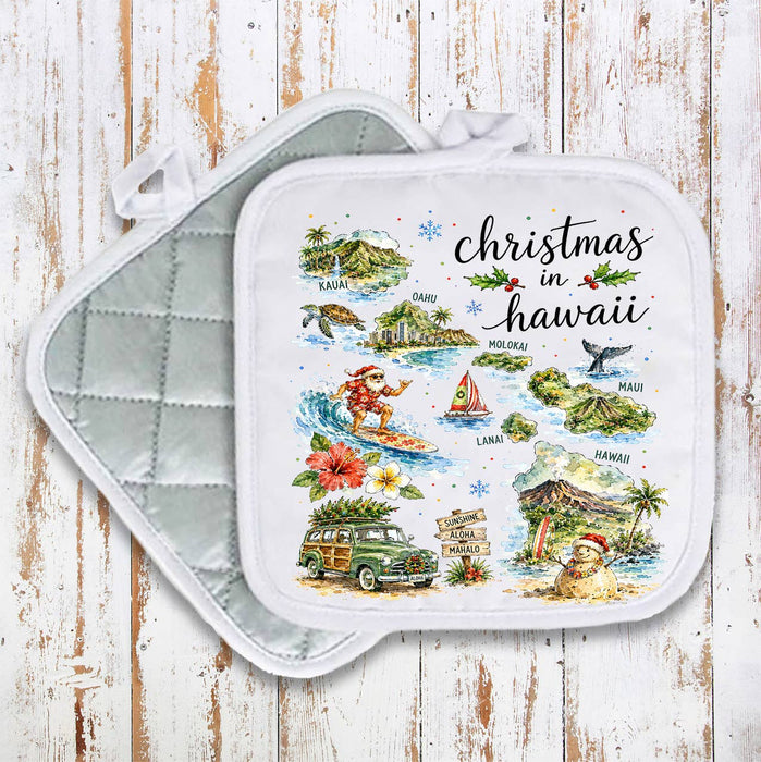 Christmas in Hawaii State Map Pot Holder