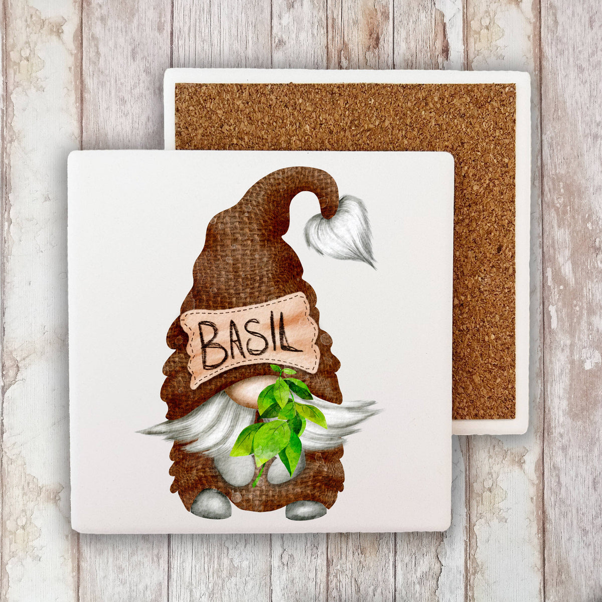 Gnome Herbs Basil Stone Coaster — Avery Lane Gifts