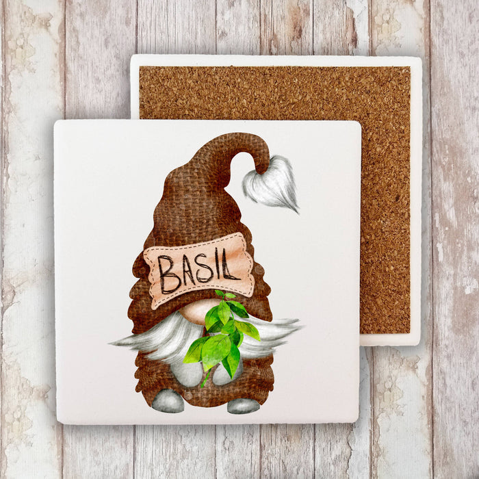 Gnome Herbs Basil  Stone Coaster