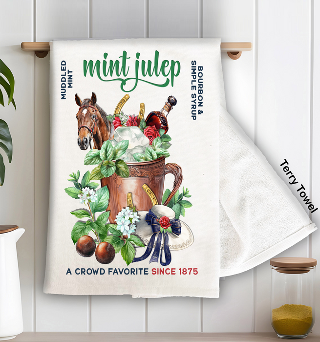 Derby Days Mint Julep Horses Kitchen Terry Towel