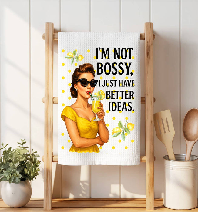 Retro Funny Bossy Better Ideas Waffle Weave Towel