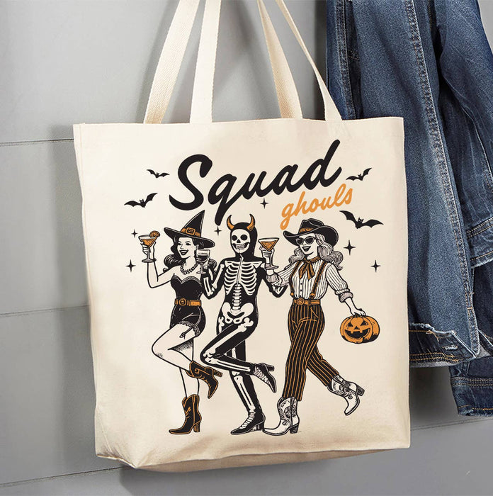 Halloween Retro Squad Ghouls Canvas Tote Bag