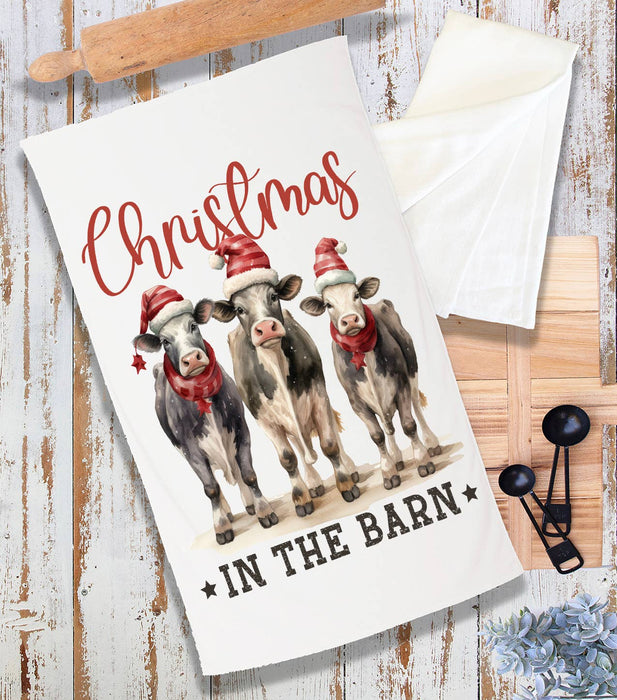 Christmas in the Barn Cows Terry Towel