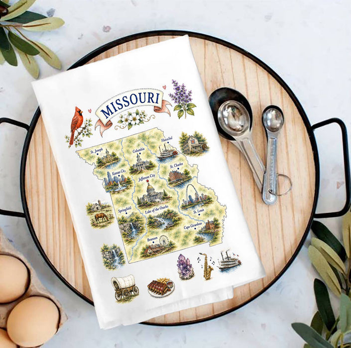 Missouri State Map Landmark Tea Towel