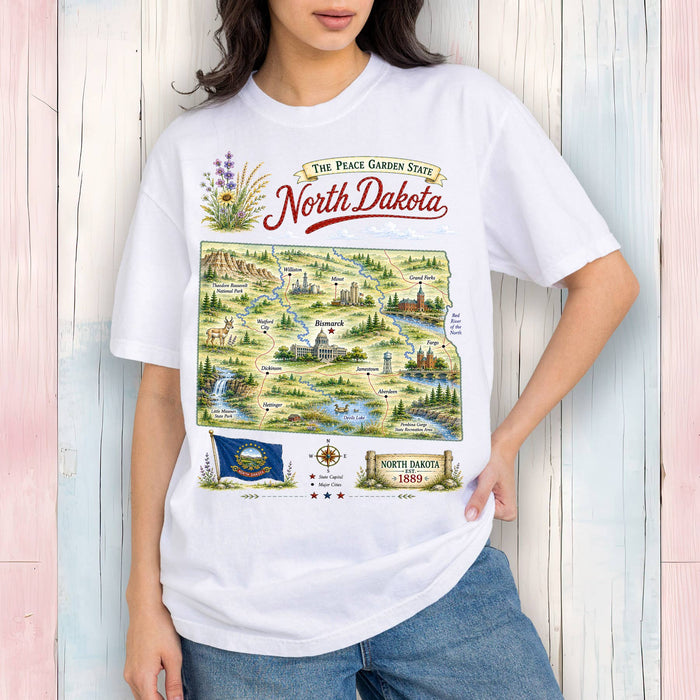 North Dakota State Map Landmark T-Shirt