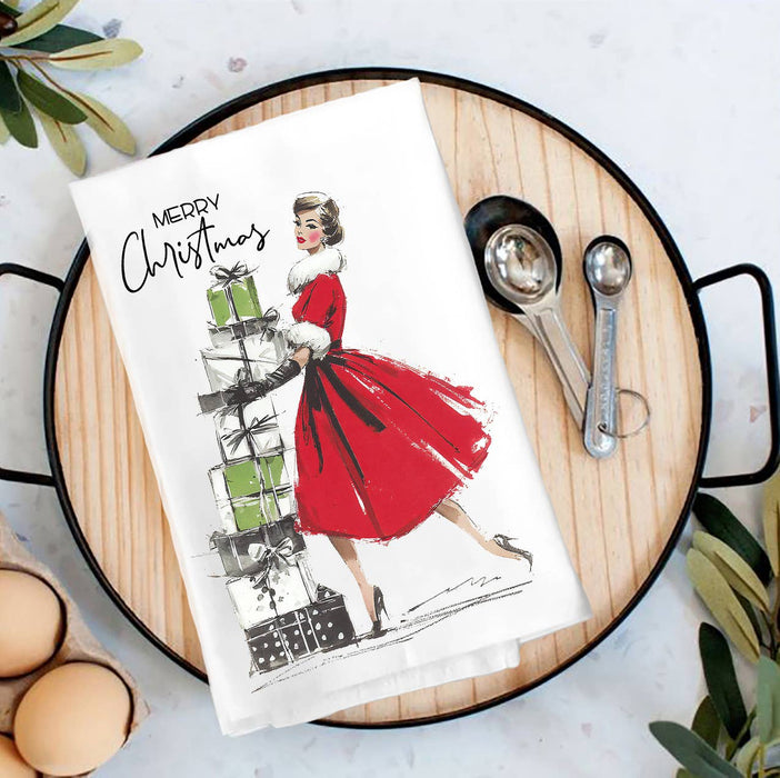 Retro Christmas 1950 Ladies Tea Towel