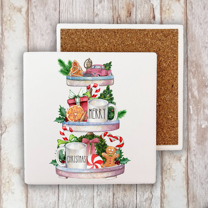 Merry Christmas Festive Tray Gingerbread, Stone Coaster