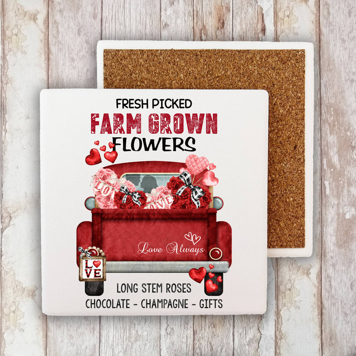 Valentine Red Pick Up Truck  Stone Coaster