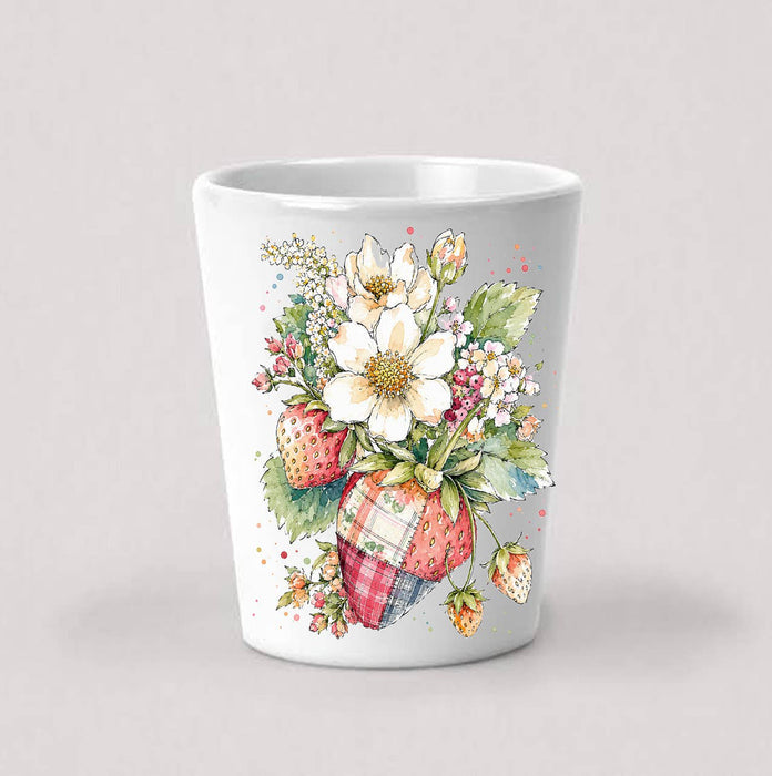Watercolor Quilted Strawberry Shot Glass