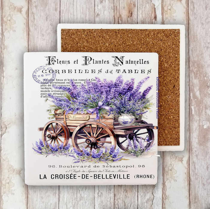 Vintage French Lavender Wagon Stone Coaster