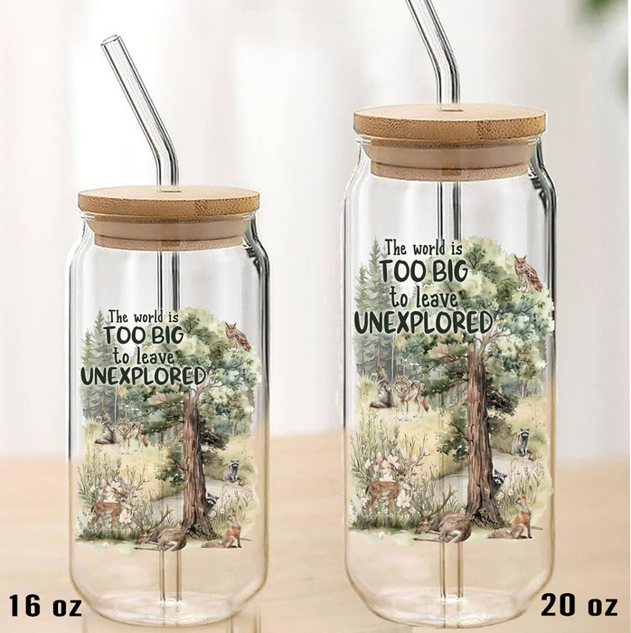 Woodland Animal Explore Wildness Can Glass with Lid Straw