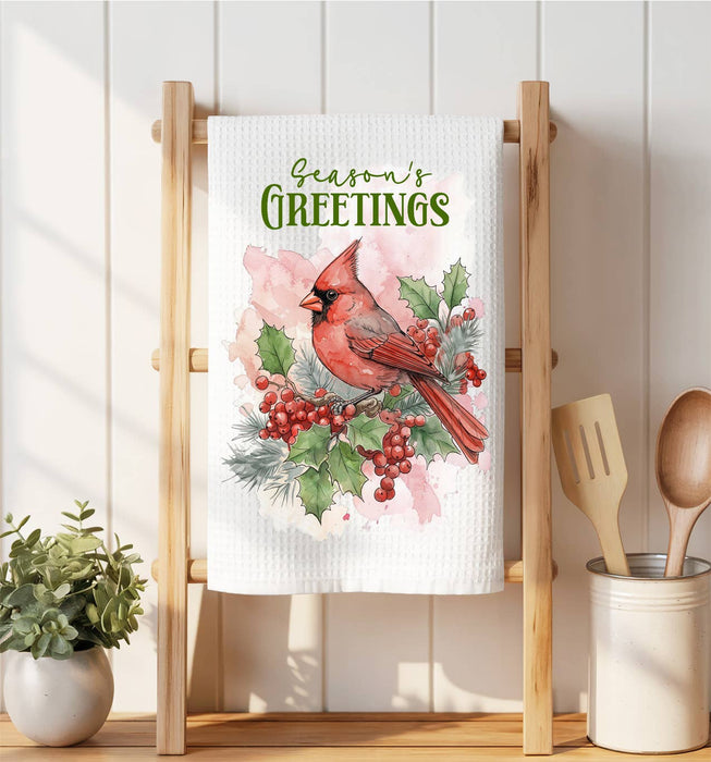 Christmas Seaons Greeting red Cardinal Waffle Weave Towel
