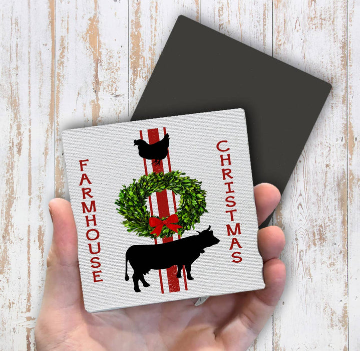Farmhouse Christmas Wreath Chicken Cow, Magnet Fridge