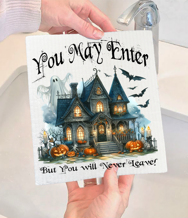 Halloween Hunted House Swedish Dishcloth