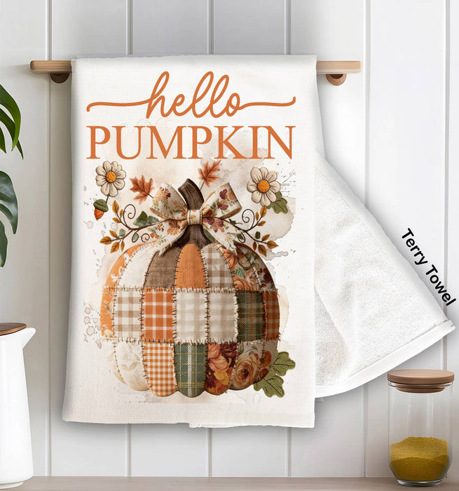Fall Hello Pumpkin Quilted Patch  Kitchen Terry Towel