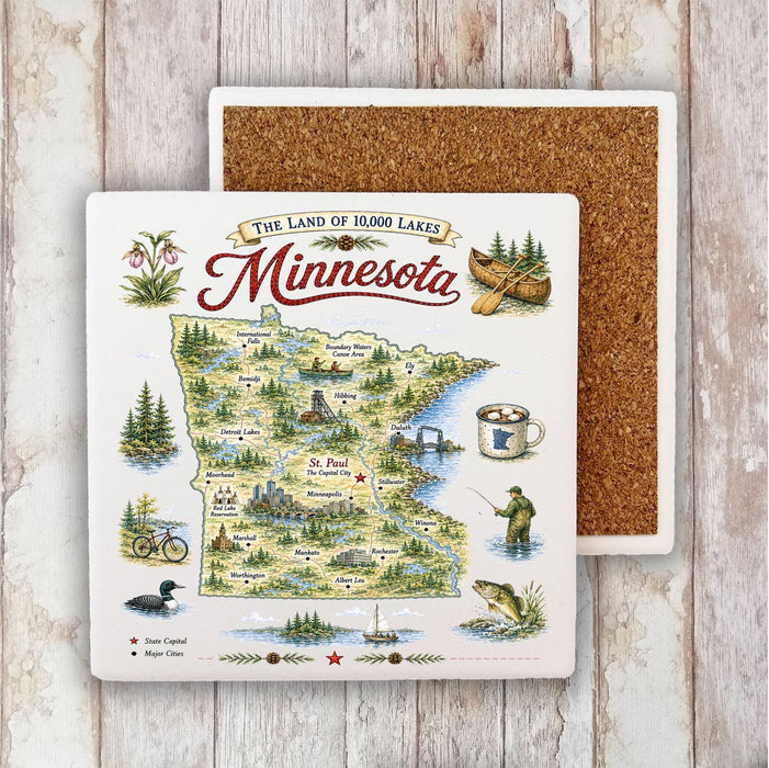 Minnesota State Map Landmark Stone Coaster