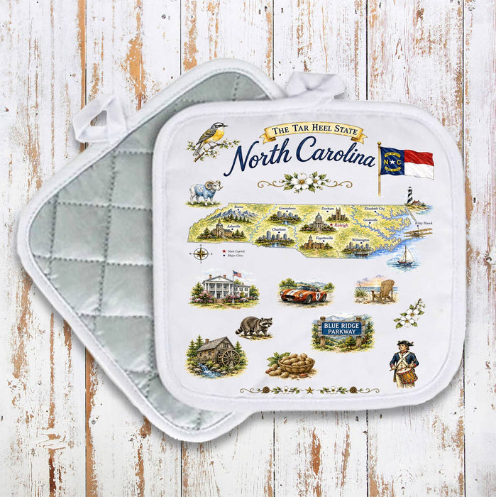 North Carolina State Map Landmark Pot Holder