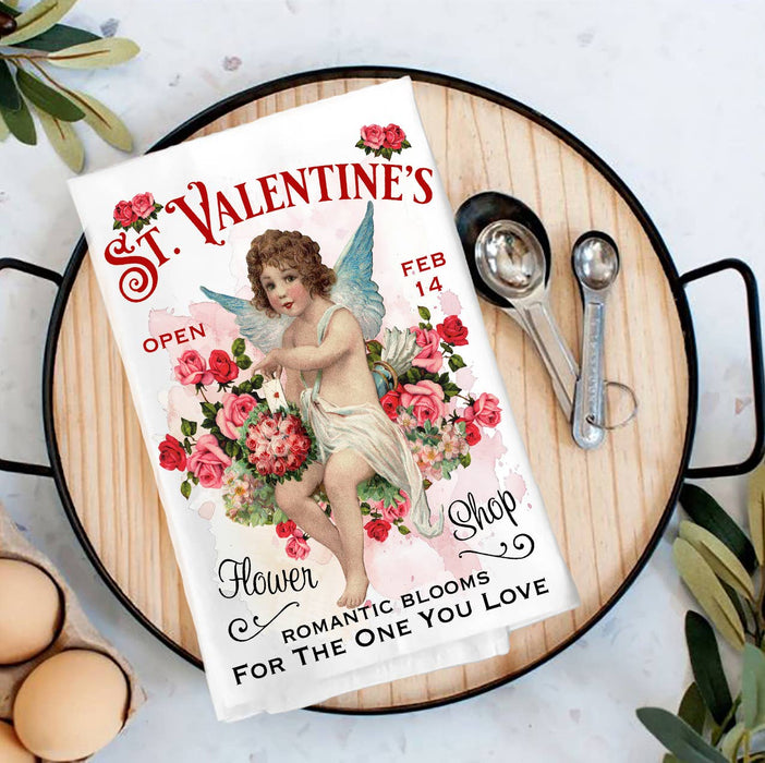 Vintage Cupid Angel St. Valentine's Tea Towel