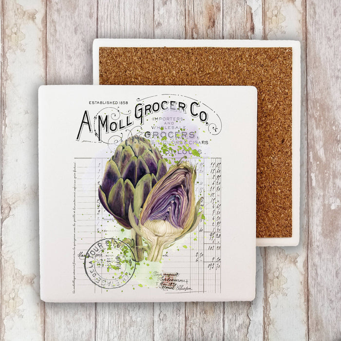 Vintage Farmhouse Artichoke Vegetables Stone Coaster